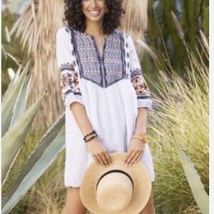 Johnny Was White Linen Dress/ Tunic/ Coverup with Gorgeous Detail